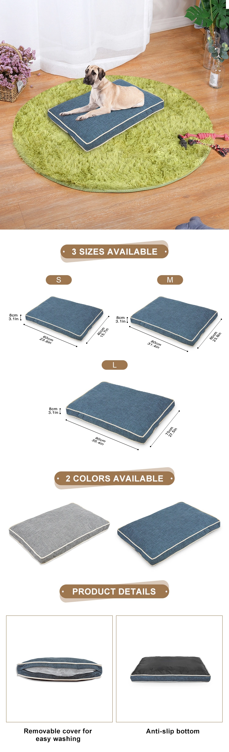 Wholesale Big Foldable Rectangle Cushion Pet Bed Mattress for Dog