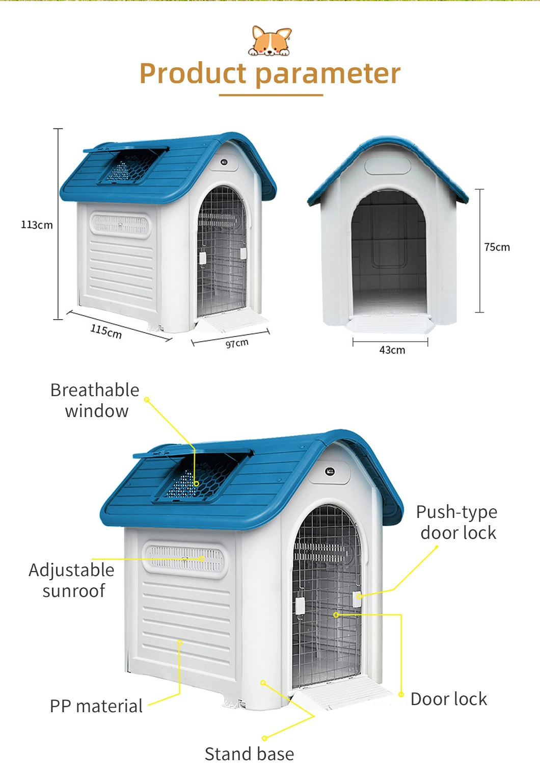 Manufacture Customized Modern Small/Little Large Luxury Waterproof Portable Kennel Environmental Comfortable Indoor/Outdoor Plastic Dog Pet House for Sale