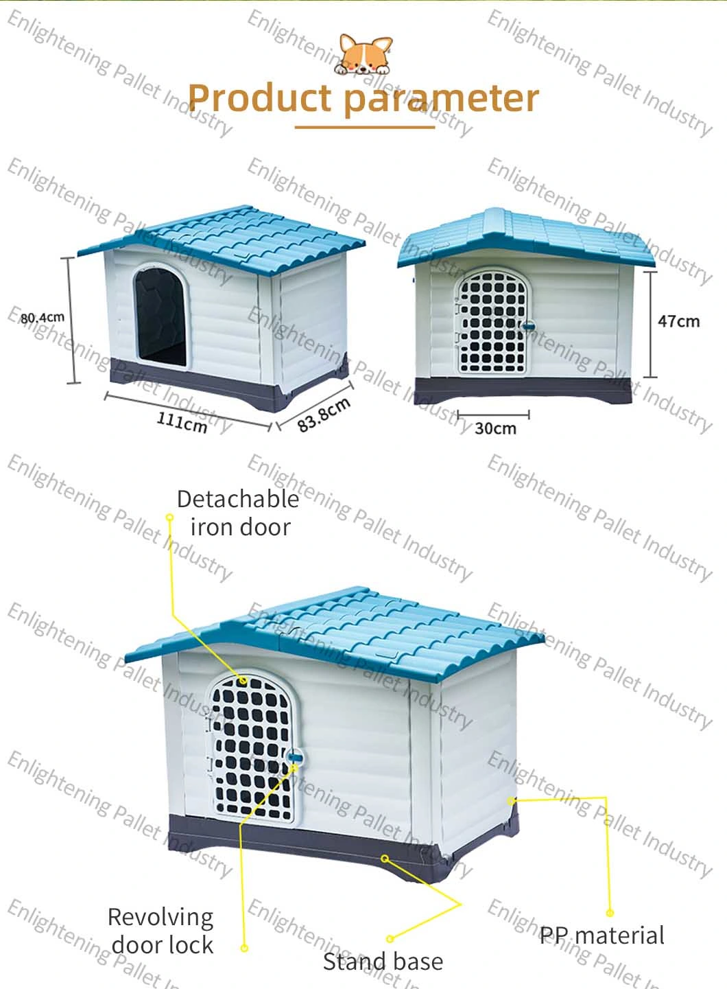 Wholesale Two Doors Outdoor Indoor Waterproof Plastic Pet Dog House Dog Kennel Removable Breathable OEM Custom Modern Luxury Plastic Dog House