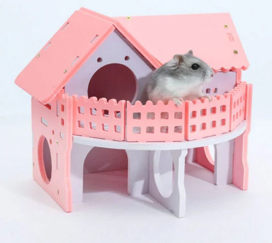 2-этажный дом для хомяка с лестницей. Прекрасный розовый замок для домашних животных. Убежище для мышей, крыс. Клетка для хомяка-гнездо. Двухслойный деревянный дом. Игрушка для сна и упражнений Wbb17424.